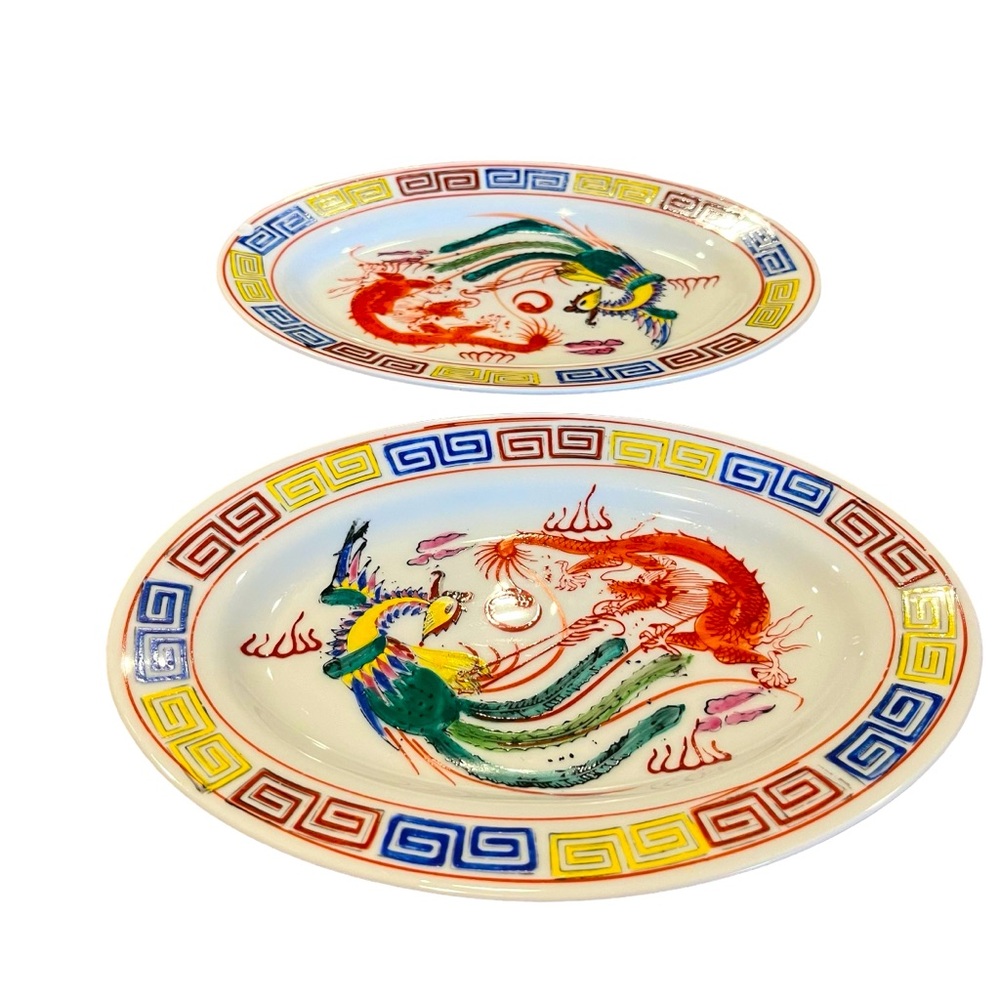 2 Dragon and Phoenix Oval Plates/Platters 10” Dragonware